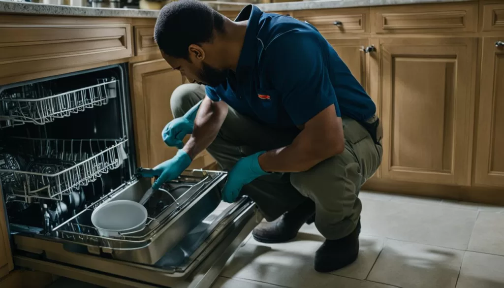 Dishwasher technician at work