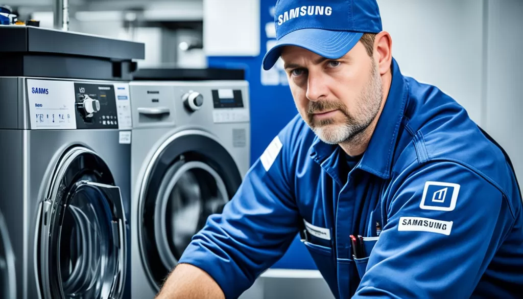 Skilled Samsung washing machine technician at work